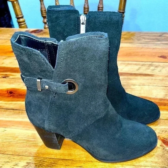 UGG KOOLABURRA Samiah Ankle Boots Ortholite stacked heel suede black side zip - Picture 2 of 13